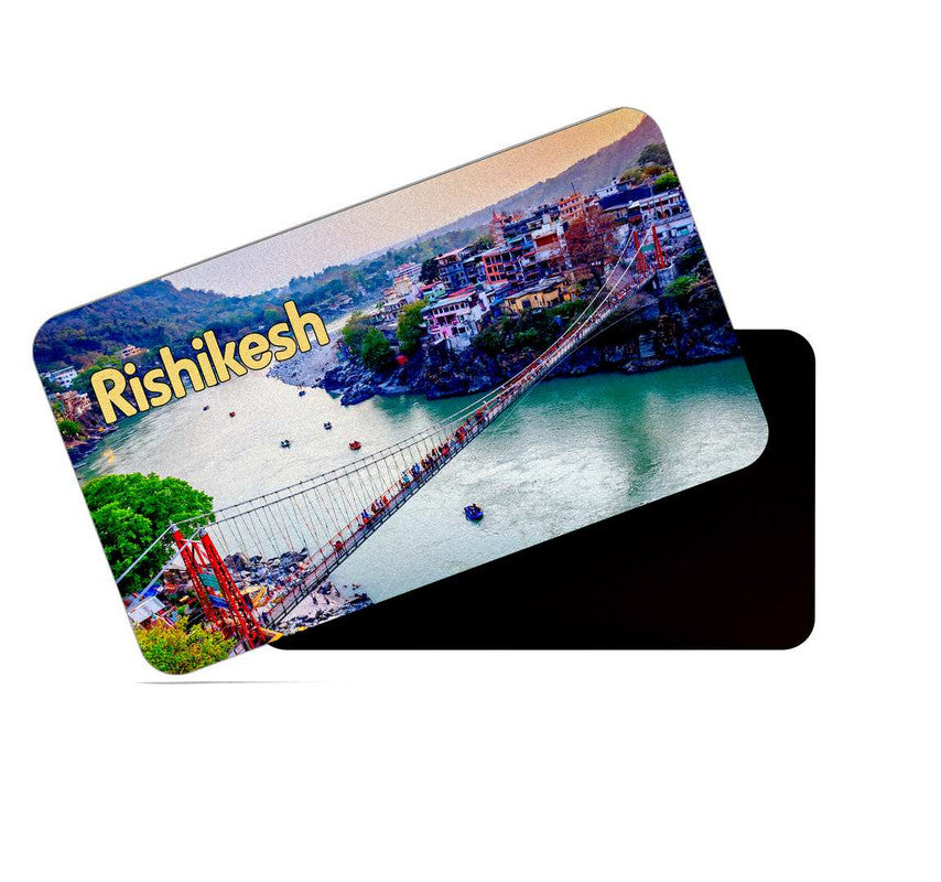 dhcrafts Rectangular Rubber Fridge Magnet / Magnetic Card Multicolor Uttarakhand Rishikesh D2 Design Pack of 1 (8.6cm x 5.4cm)